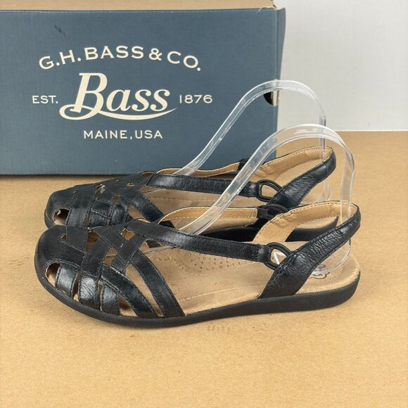 G.H. Bass Delilah Leather Sandals Womens 7.5 Black Leather Closed Toe Slingback - Picture 1 of 11